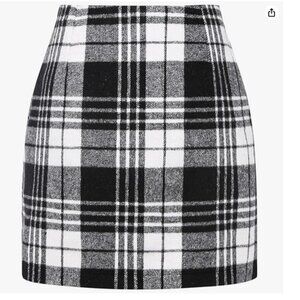 Black & White Brushed Wool Plaid High Waist Mini Skirt